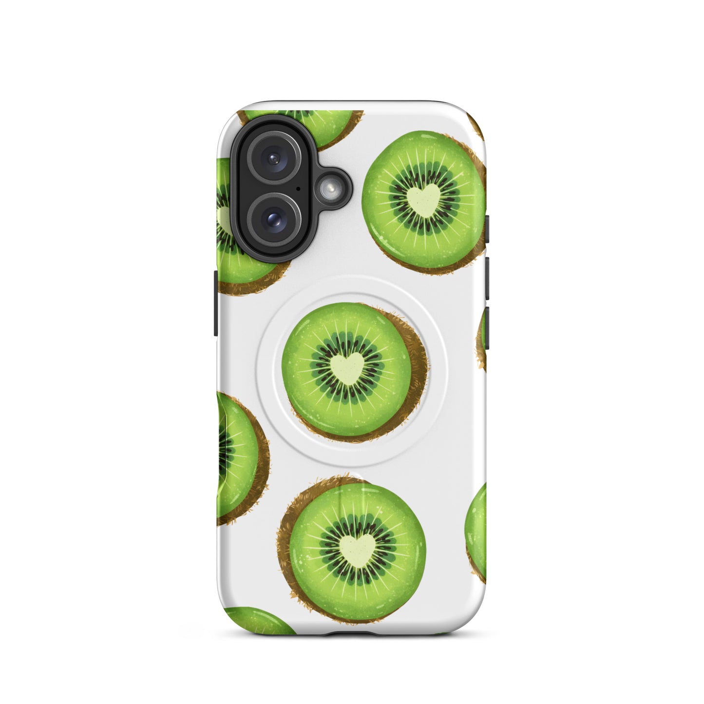 Kiwi Love MagSafe tough case for iPhone with kiwi slice heart print