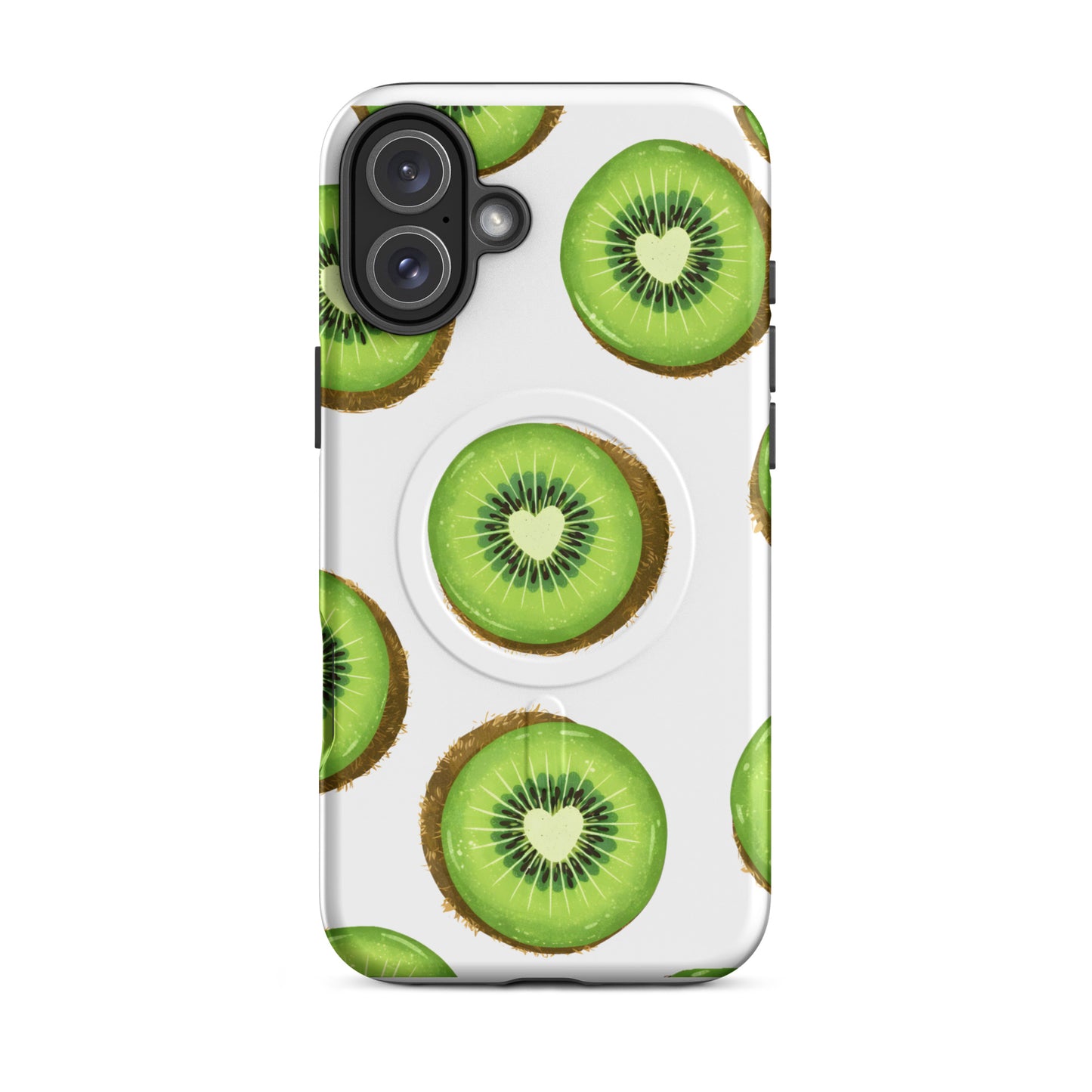 Kiwi Love MagSafe tough case for iPhone with kiwi slice heart print