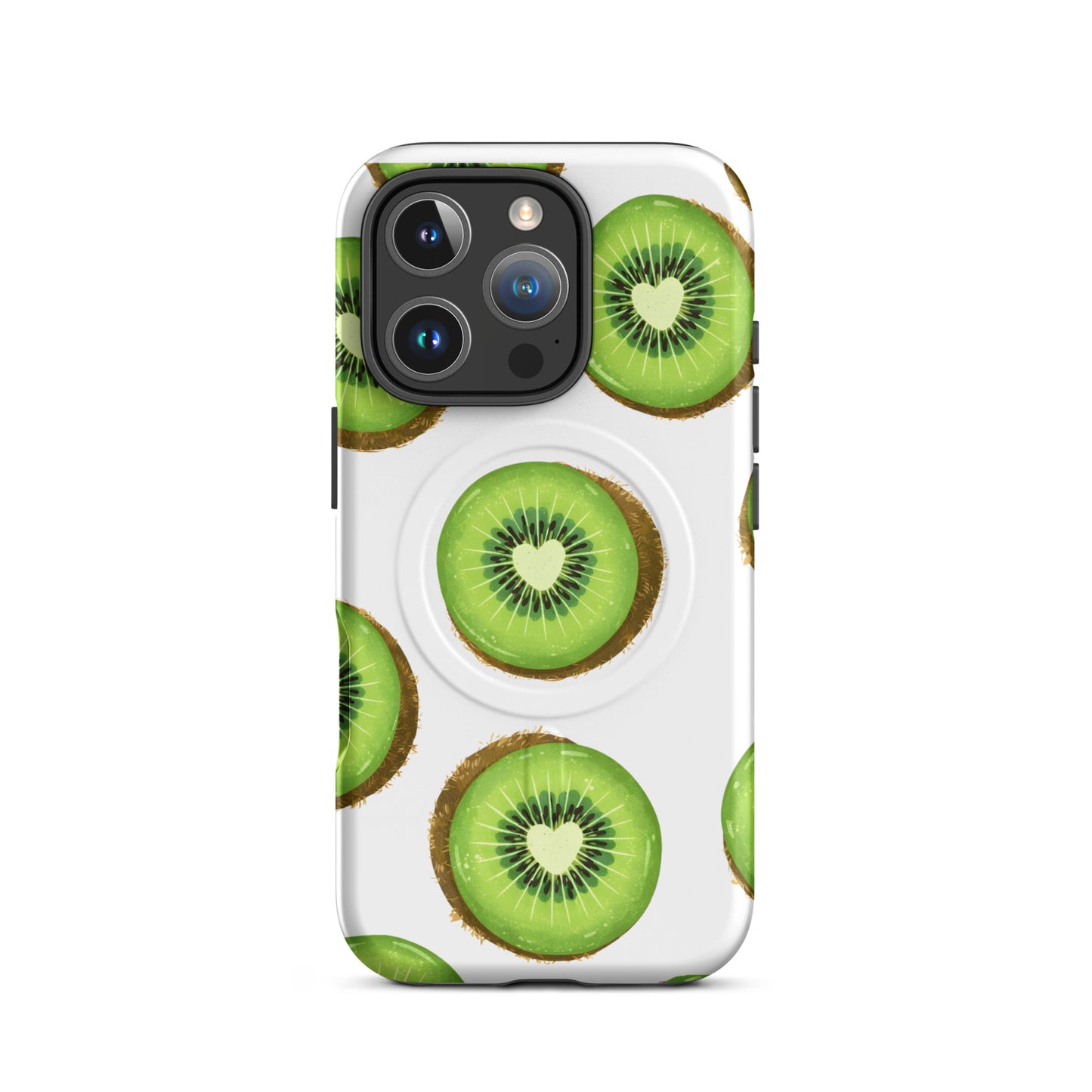 Kiwi Love MagSafe tough case for iPhone with kiwi slice heart print