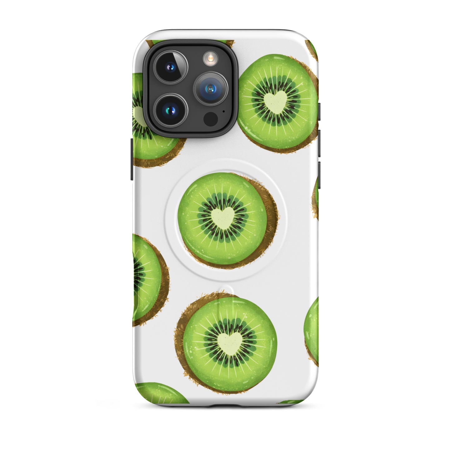 Kiwi Love MagSafe tough case for iPhone with kiwi slice heart print
