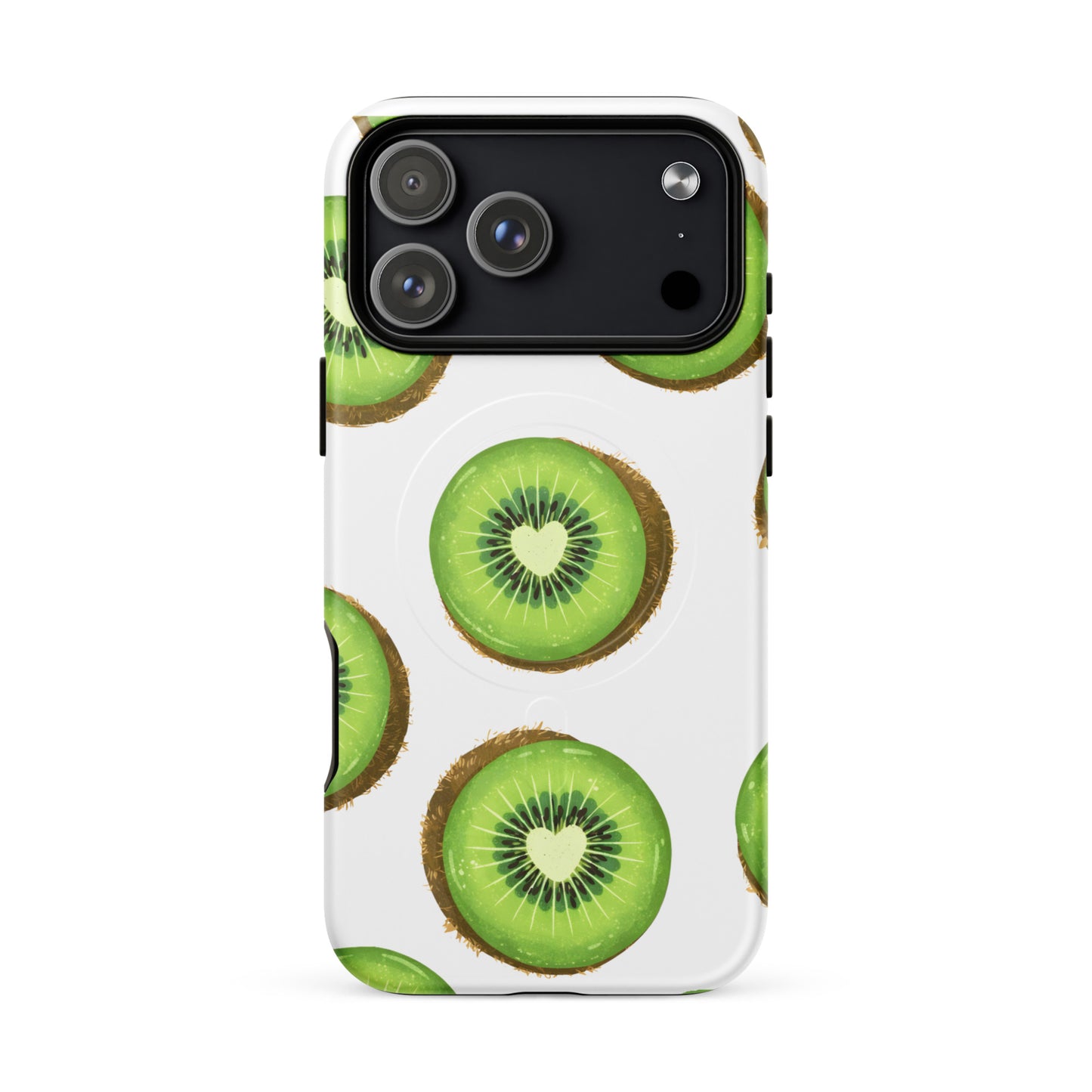 Kiwi Love MagSafe tough case for iPhone with kiwi slice heart print
