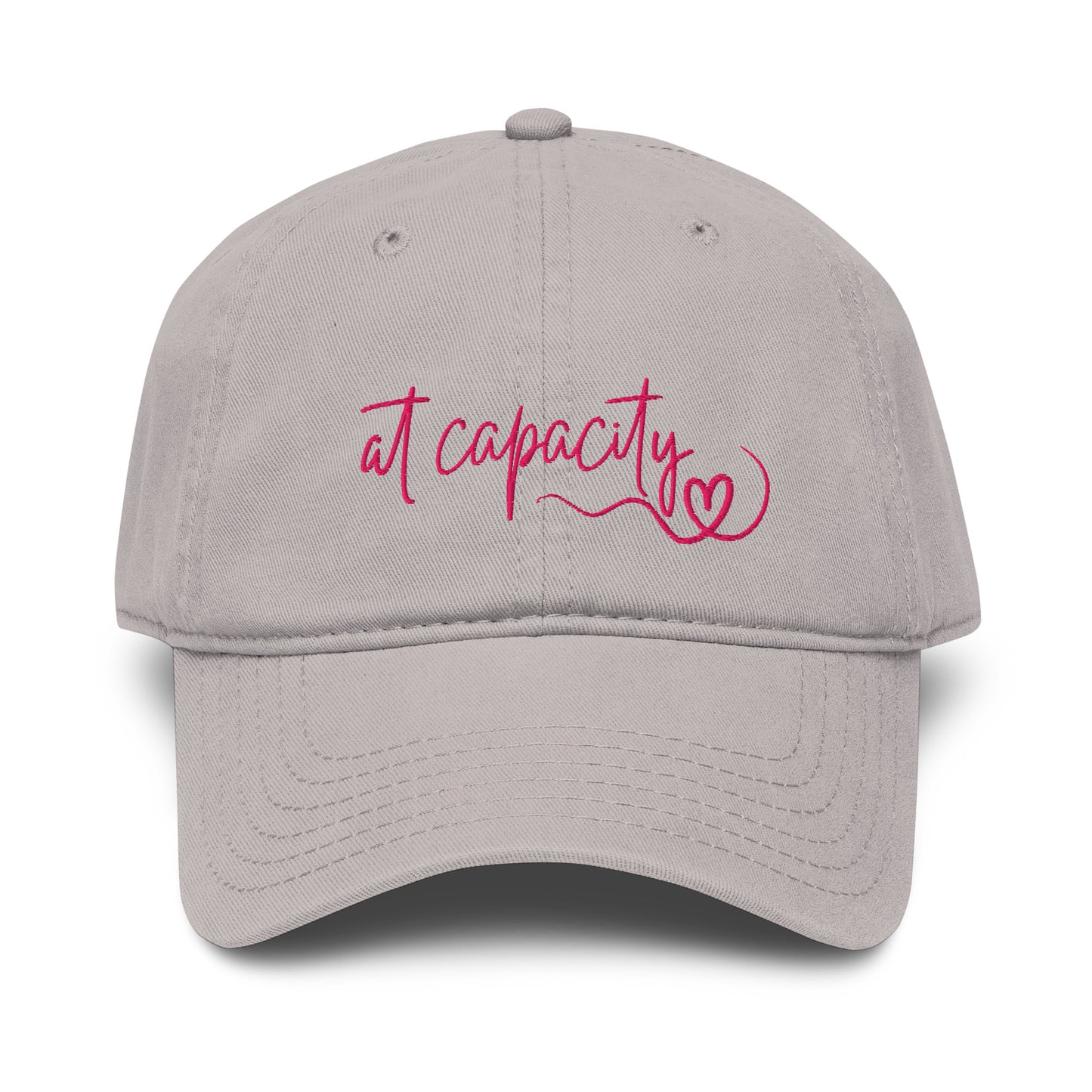 At Capacity washed cotton cap in grey with embroidered text