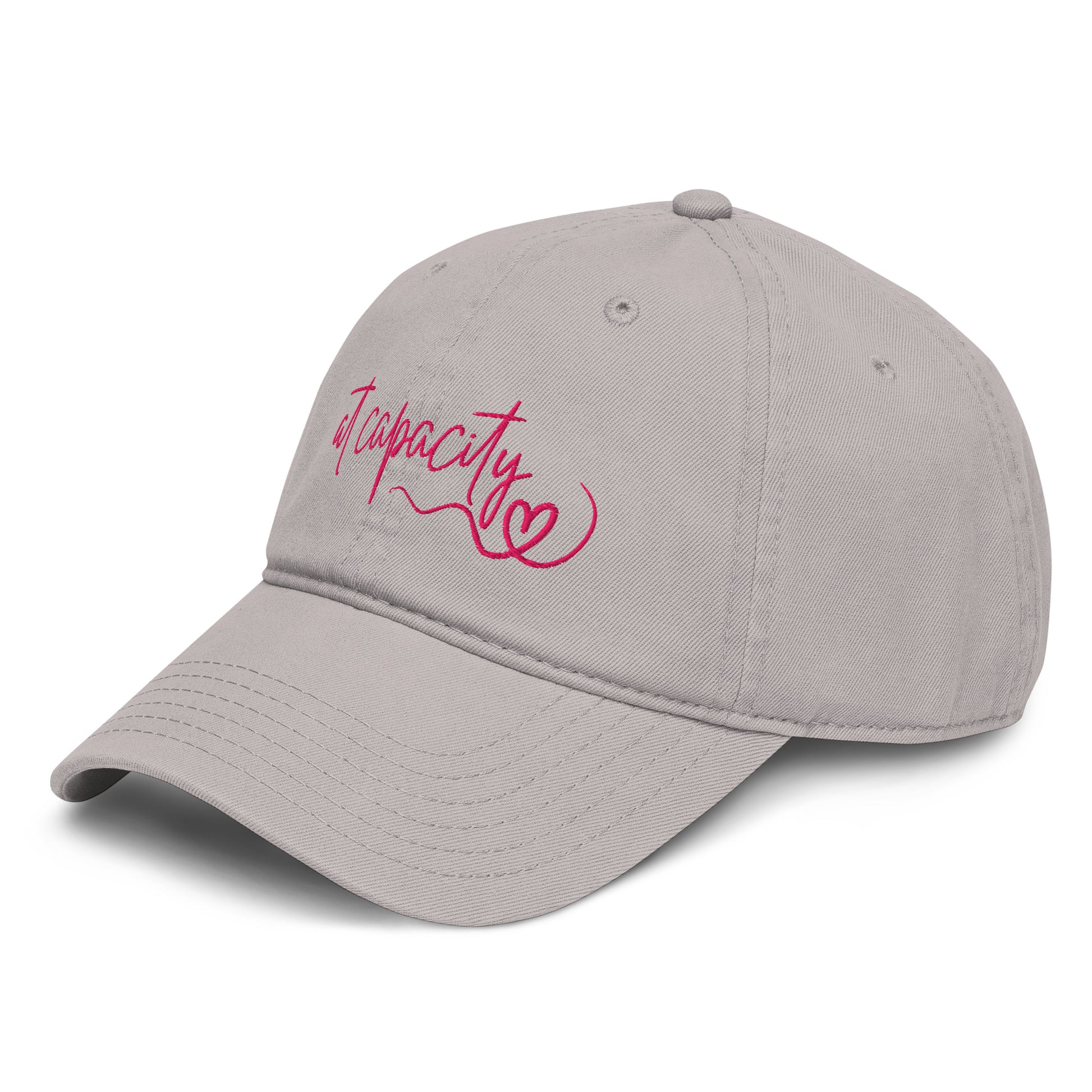 At Capacity washed cotton cap in grey with embroidered text