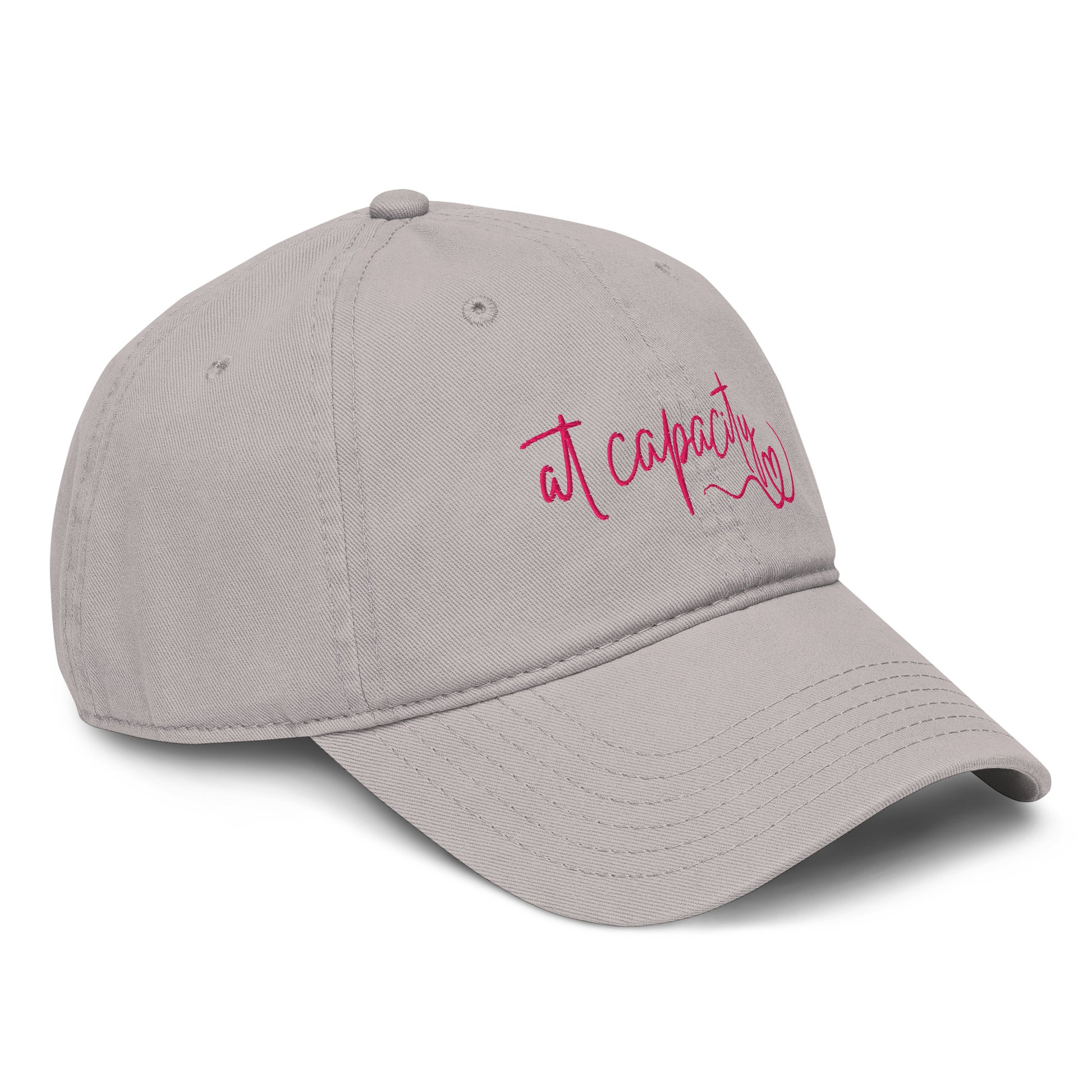 At Capacity washed cotton cap in grey with embroidered text