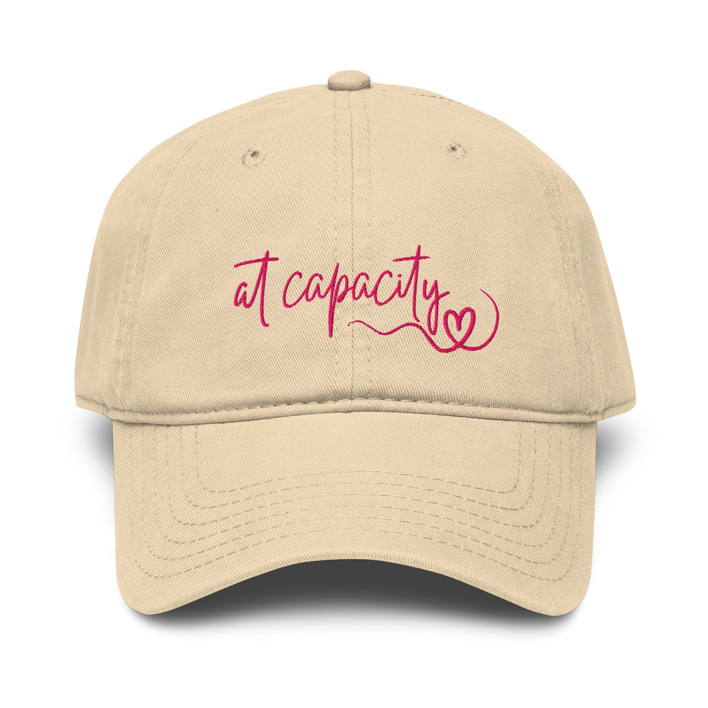 At Capacity washed cotton cap in beige with embroidered text