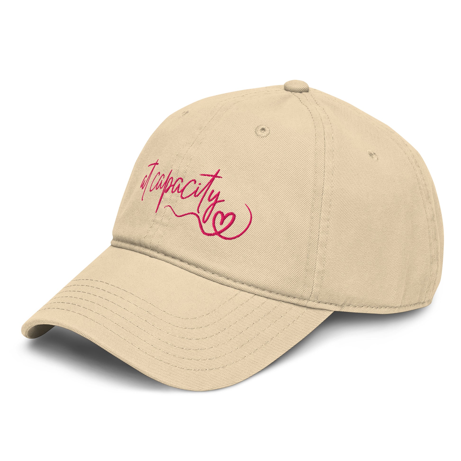 At Capacity washed cotton cap in beige with embroidered text