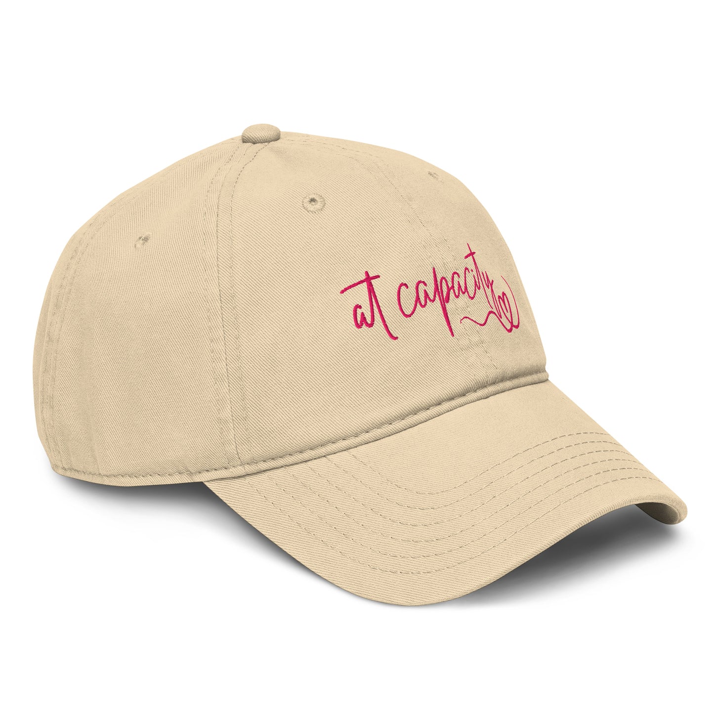 At Capacity washed cotton cap in beige with embroidered text