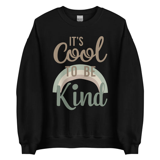 'It's Cool to be Kind' classic sweatshirt, showing the slogan printed in a wavy, retro-style font