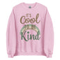 'It's Cool to be Kind' classic sweatshirt, showing the slogan printed in a wavy, retro-style font