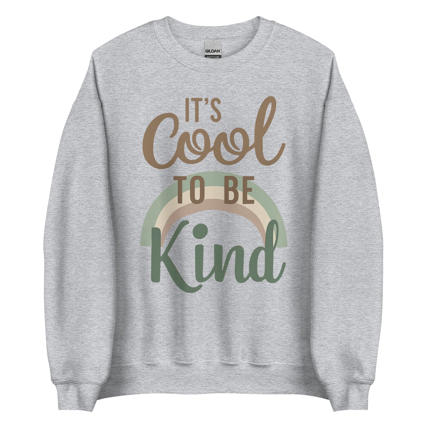'It's Cool to be Kind' classic sweatshirt, showing the slogan printed in a wavy, retro-style font