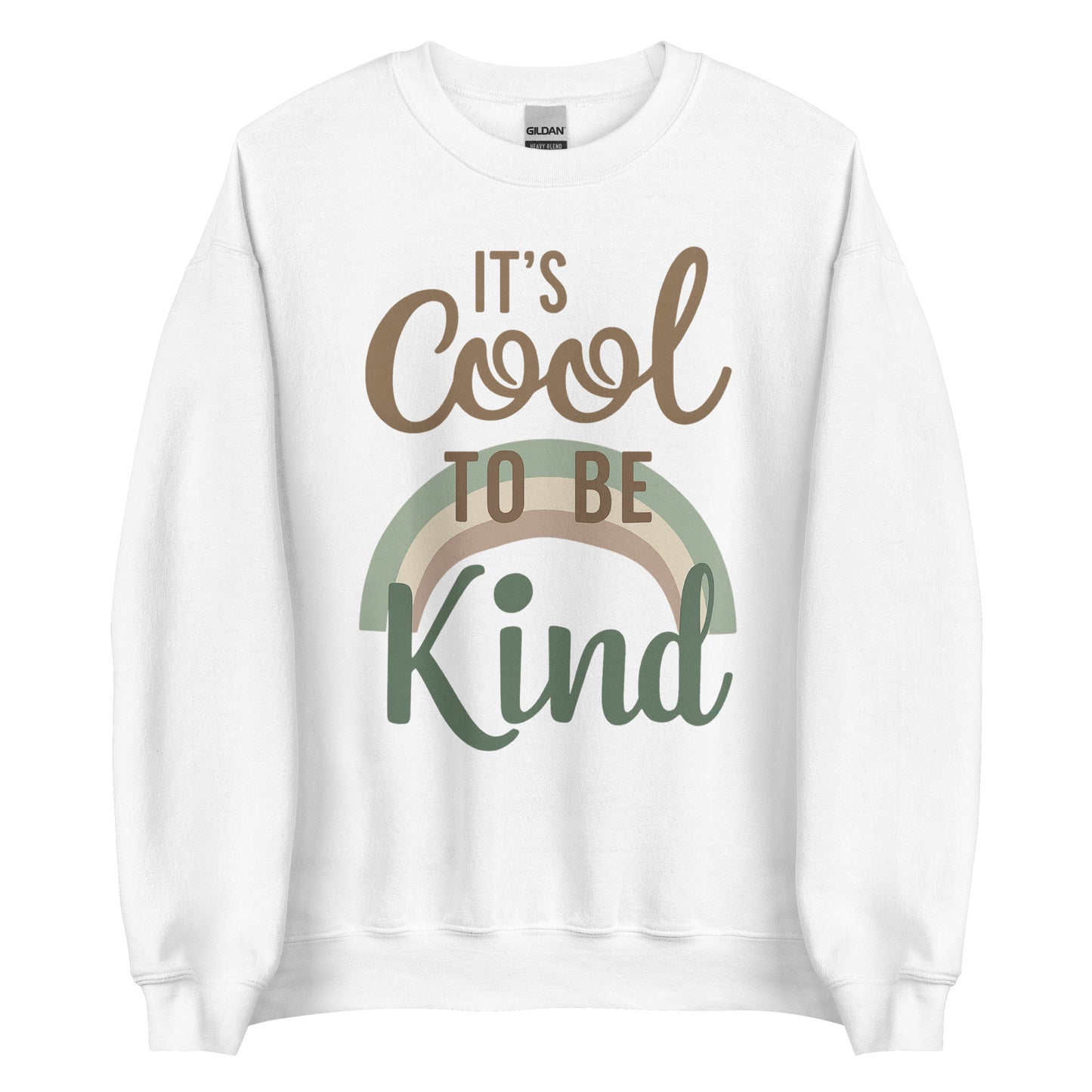 'It's Cool to be Kind' classic sweatshirt, showing the slogan printed in a wavy, retro-style font