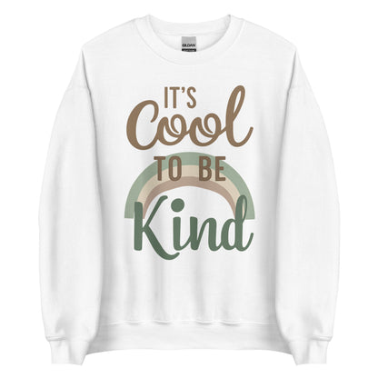 'It's Cool to be Kind' classic sweatshirt, showing the slogan printed in a wavy, retro-style font