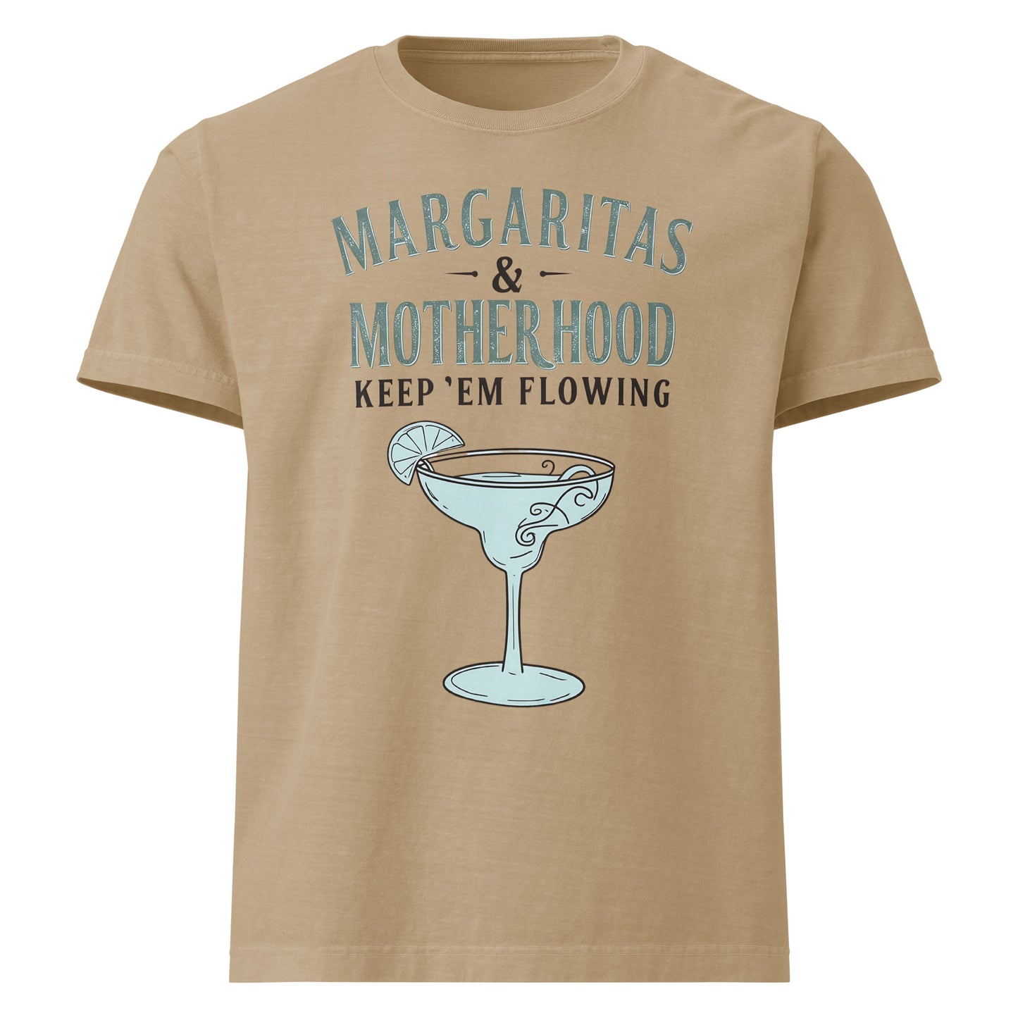 Margaritas and Motherhood oversized cotton T shirt in tan with cocktail graphic