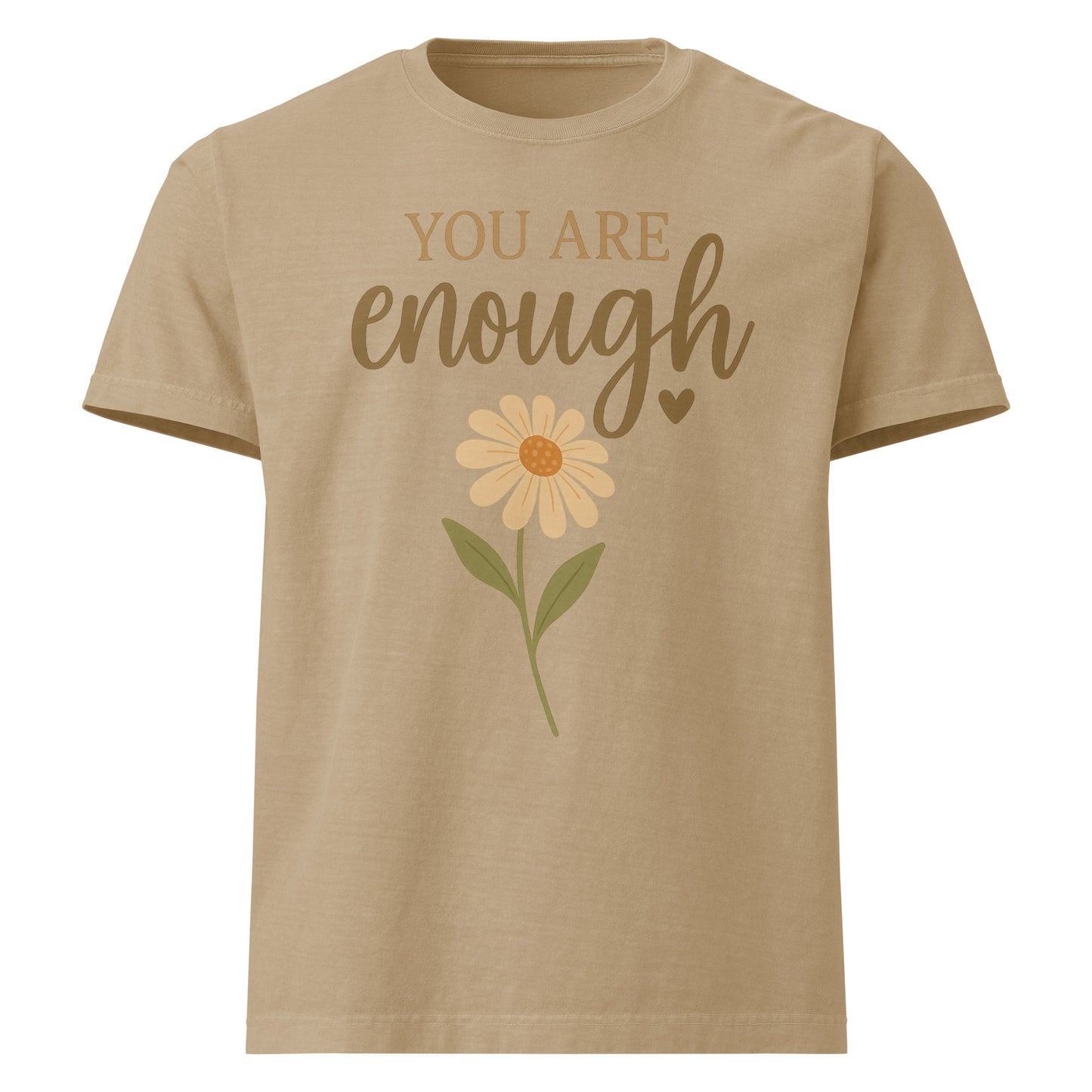 You Are Enough oversized cotton T shirt in beige with floral affirmation design
