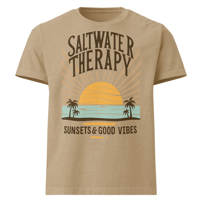 Saltwater Therapy oversized graphic t-shirt with vintage sunset design