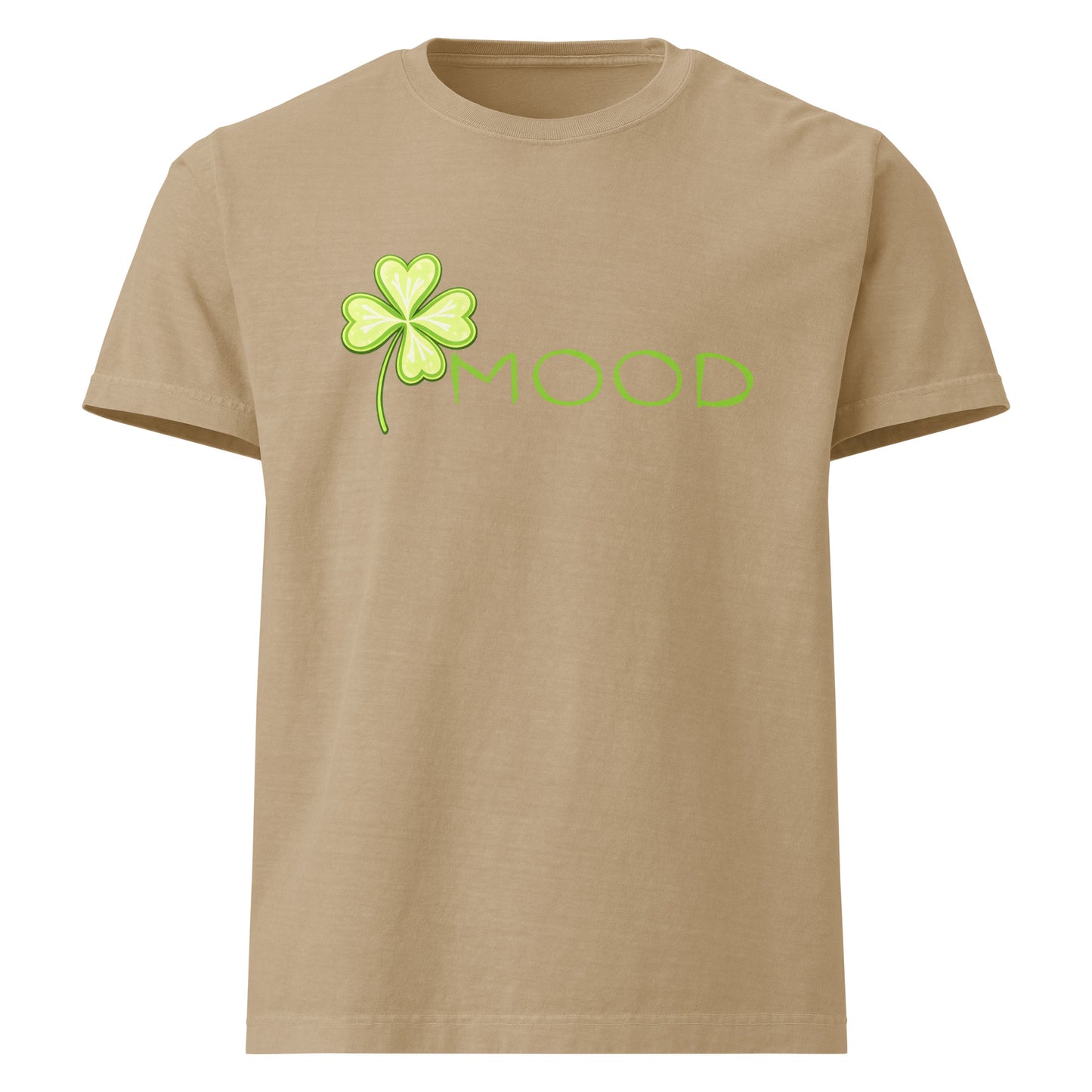 Mood oversized four leaf clover tee in khaki with green graphic