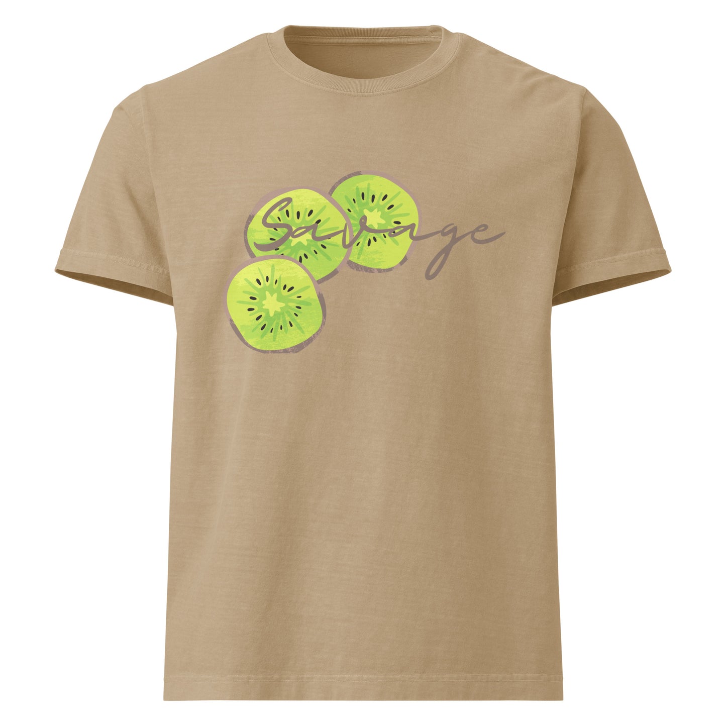 Savage oversized cotton T shirt in khaki with avocado graphic