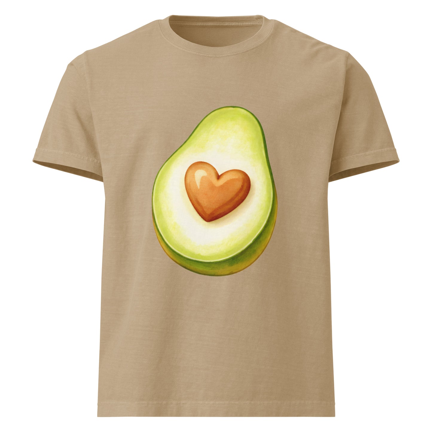 Avo Heart oversized cotton T shirt in khaki with avocado heart graphic