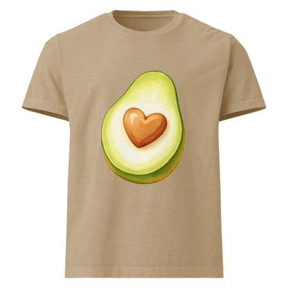 Avo Heart oversized cotton T shirt in khaki with avocado heart graphic