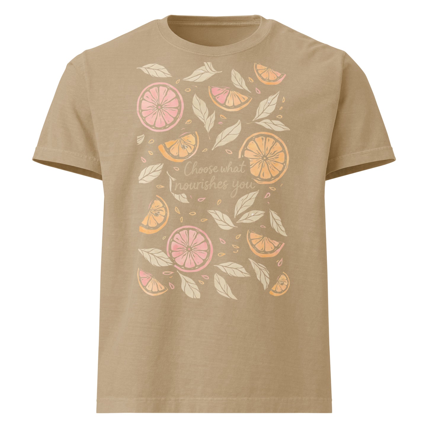 Choose What Nourishes You oversized T Shirt with illustrated fruit graphic