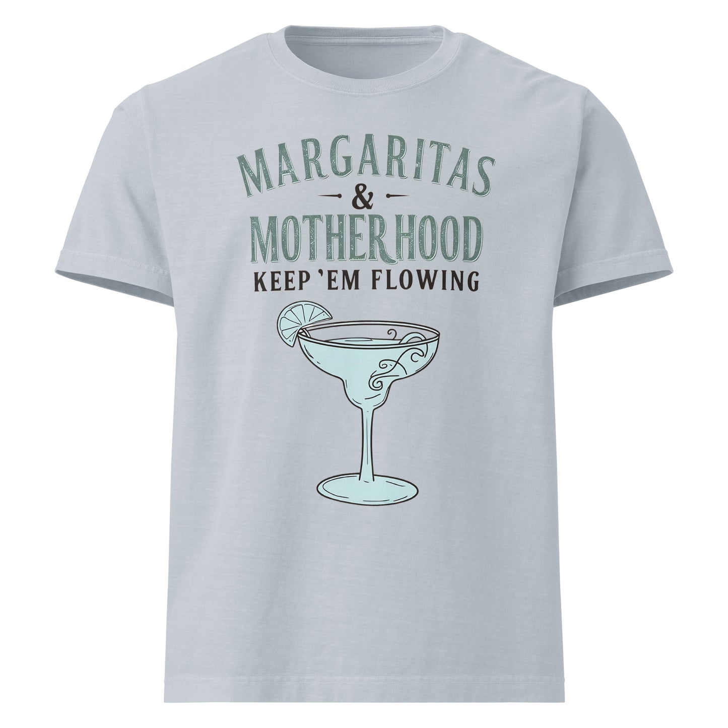Margaritas and Motherhood oversized cotton T shirt in light blue with cocktail graphic