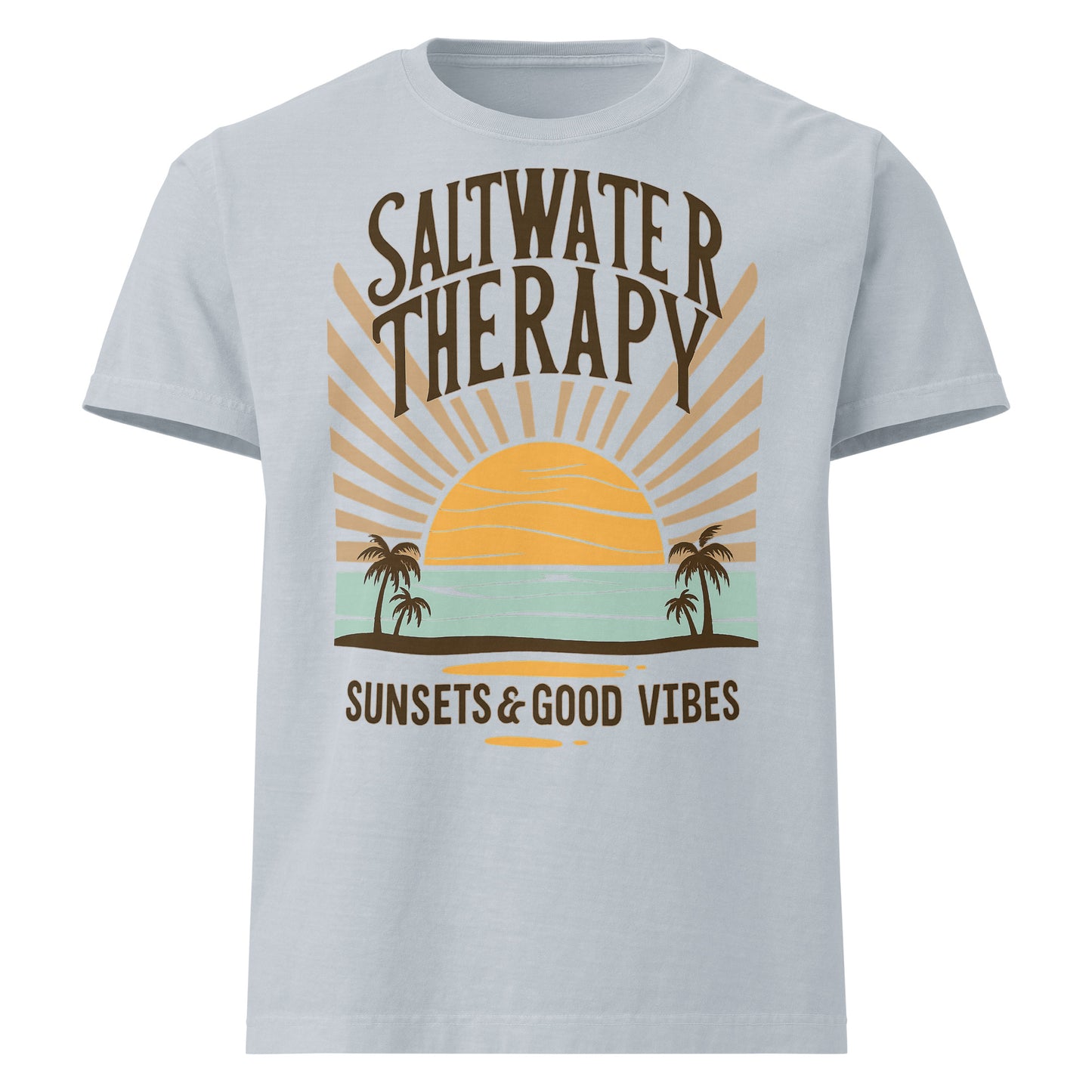 Saltwater Therapy oversized graphic t-shirt with vintage sunset design
