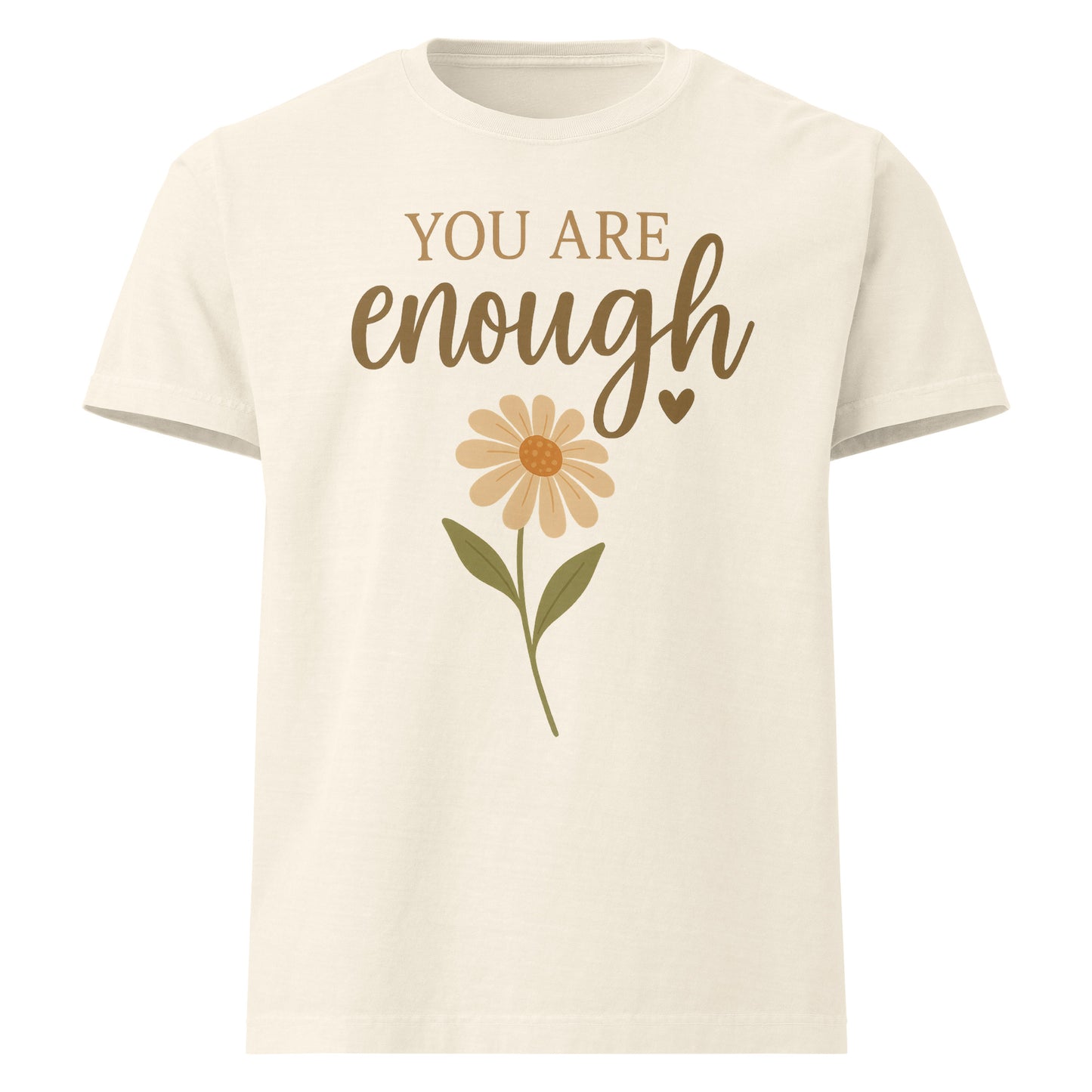 You Are Enough oversized cotton T shirt in cream with floral affirmation design