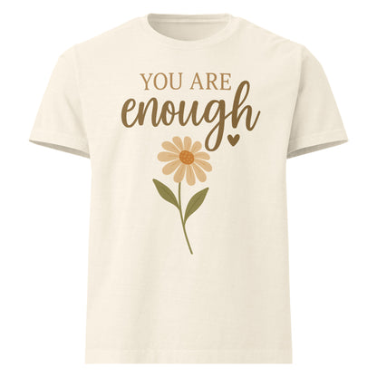 You Are Enough oversized cotton T shirt in cream with floral affirmation design