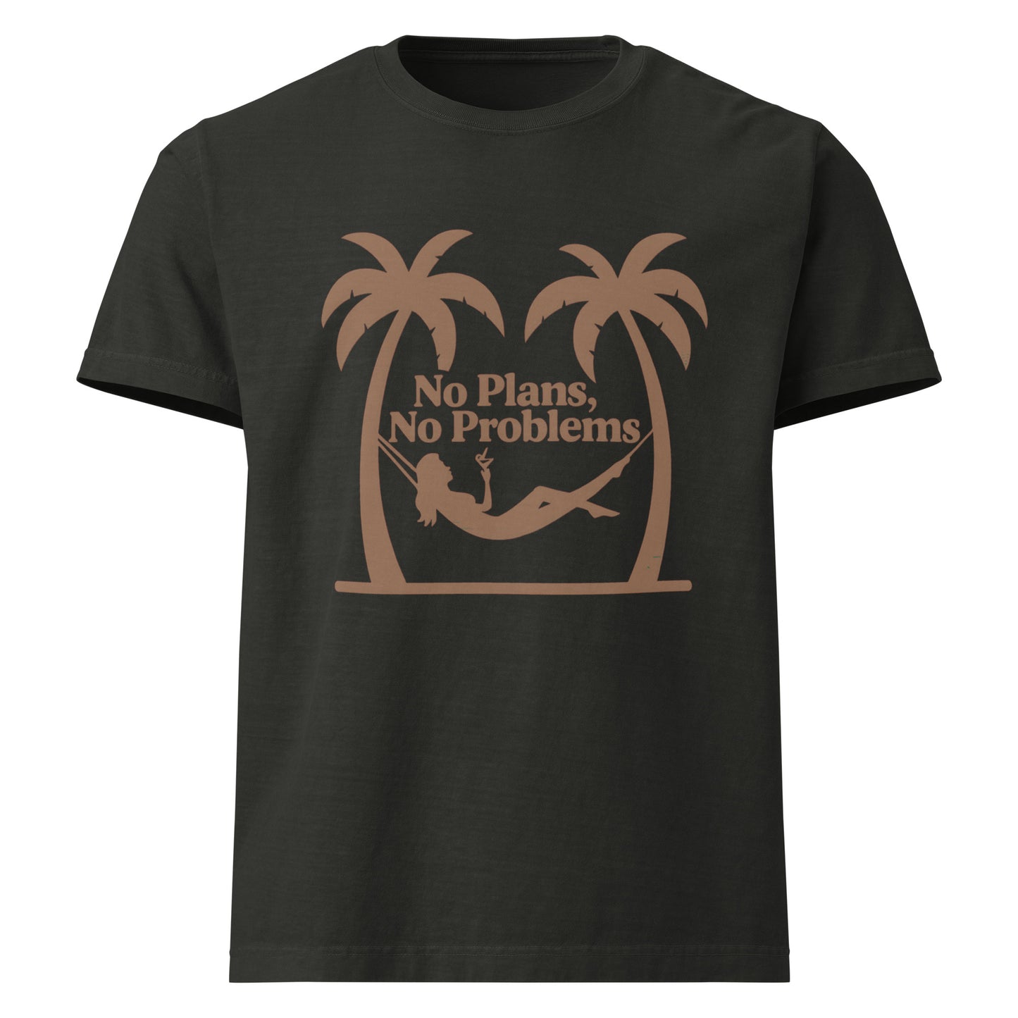 No Plans No Problems oversized cotton T shirt in washed black with palm tree graphic