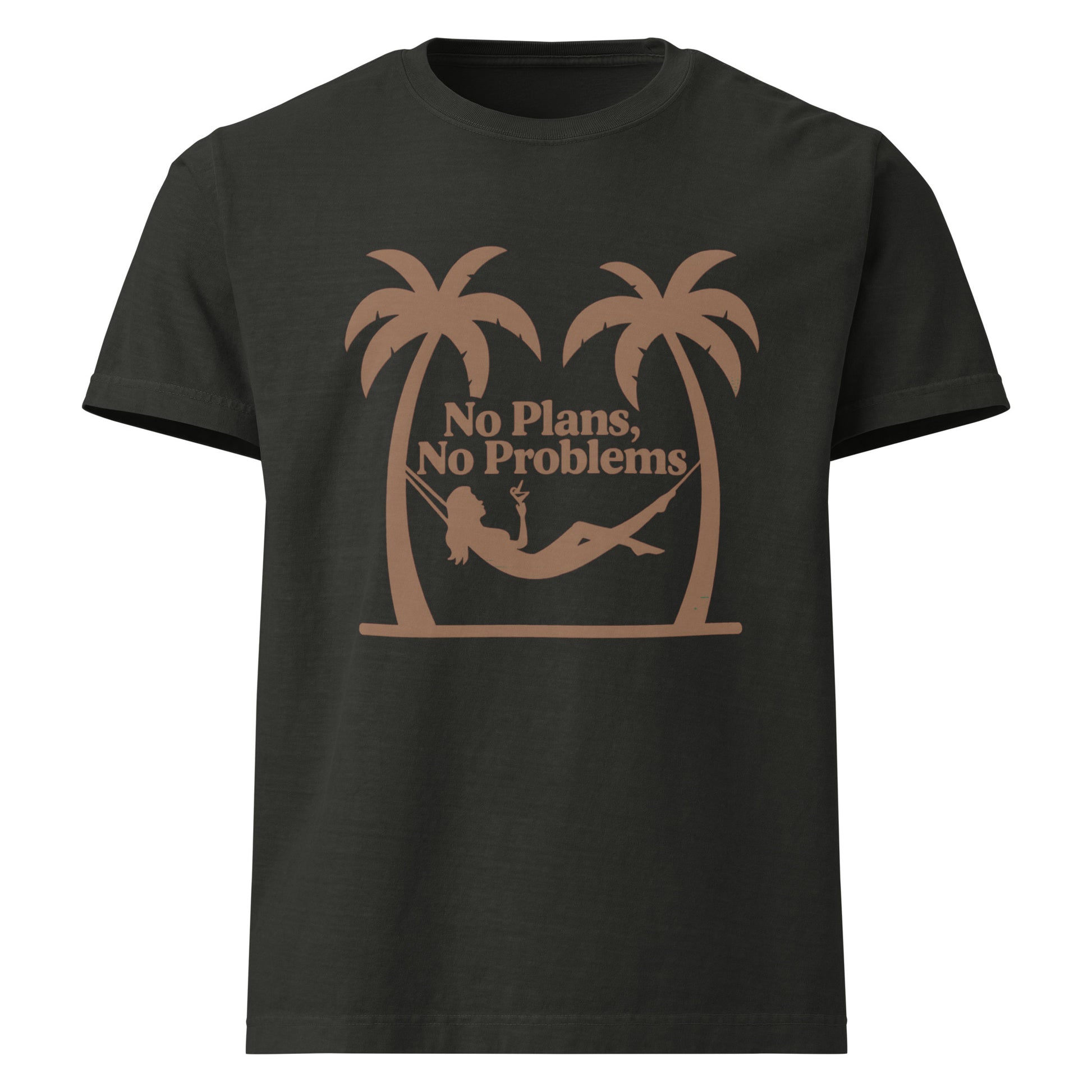 No Plans No Problems oversized cotton T shirt in washed black with palm tree graphic