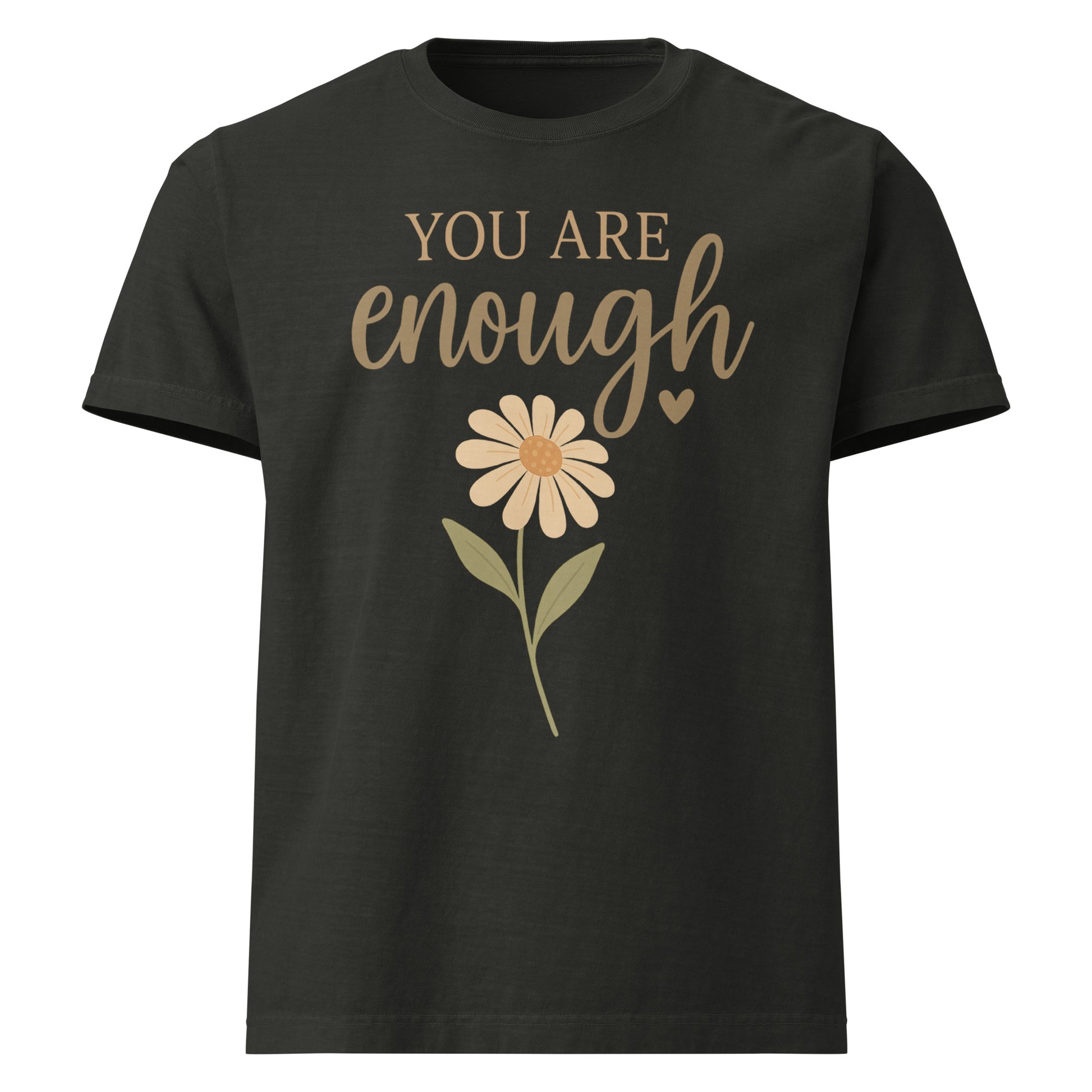 You Are Enough oversized cotton T shirt in black with floral affirmation design