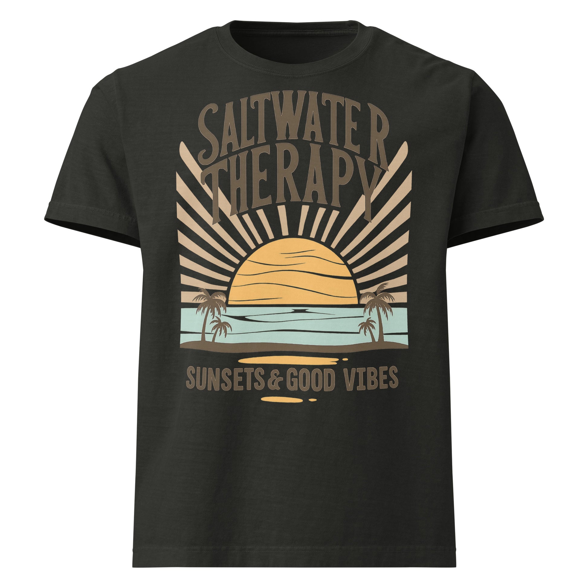 Saltwater Therapy oversized graphic t-shirt with vintage sunset design