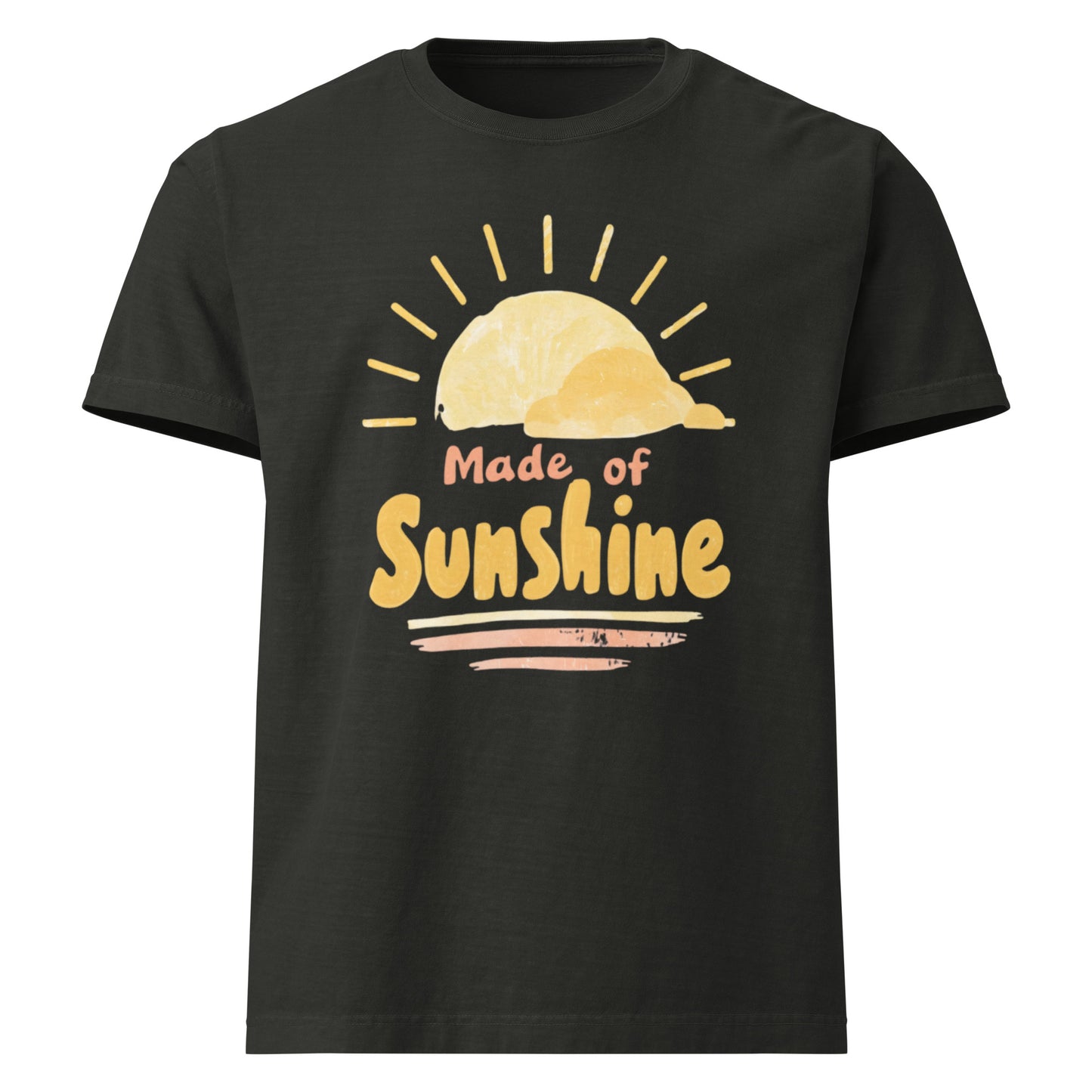 Made of Sunshine oversized cotton tee in washed black with yellow sunshine graphic