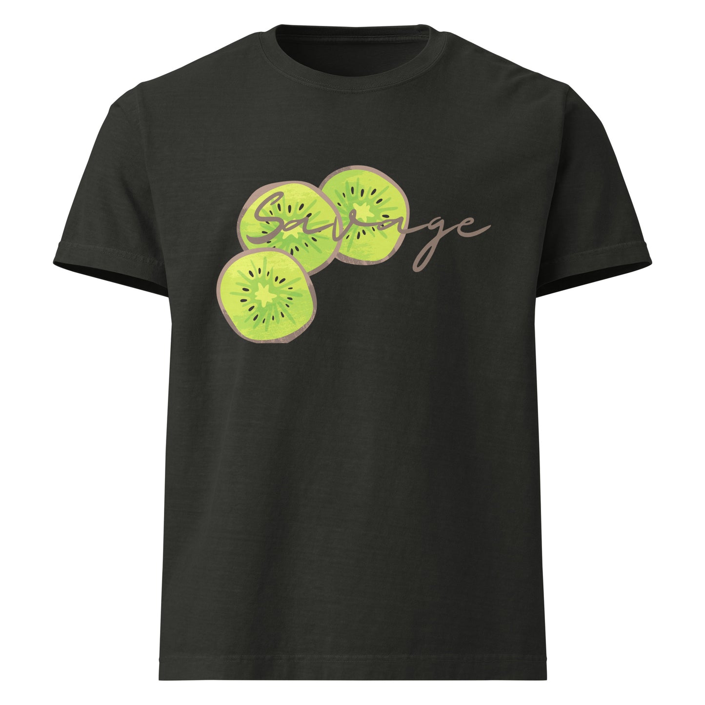 Savage oversized cotton T shirt in washed black with avocado graphic