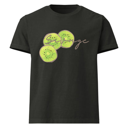 Savage oversized cotton T shirt in washed black with avocado graphic