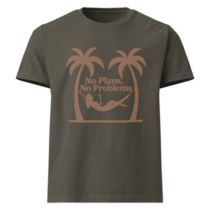 No Plans No Problems oversized cotton T shirt in washed charcoal with palm tree graphic