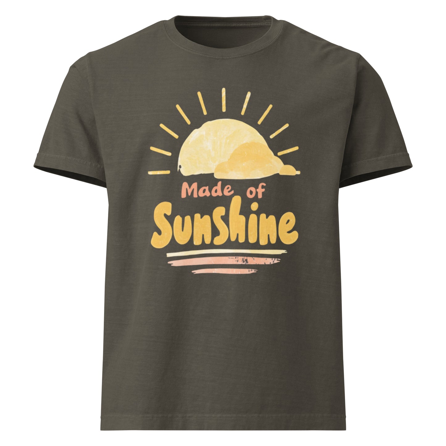 Made of Sunshine oversized cotton tee in washed charcoal with yellow sunshine graphic