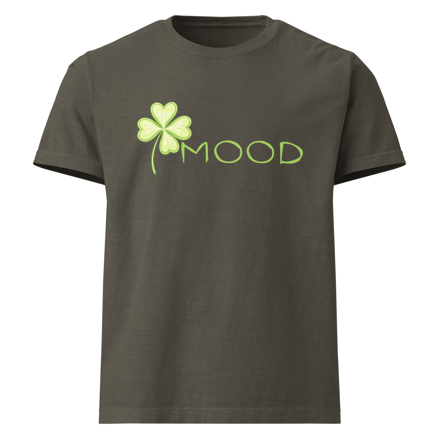 Mood oversized four leaf clover tee in washed charcoal with green graphic
