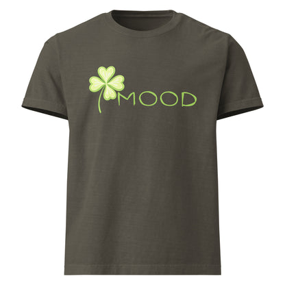 Mood oversized four leaf clover tee in washed charcoal with green graphic