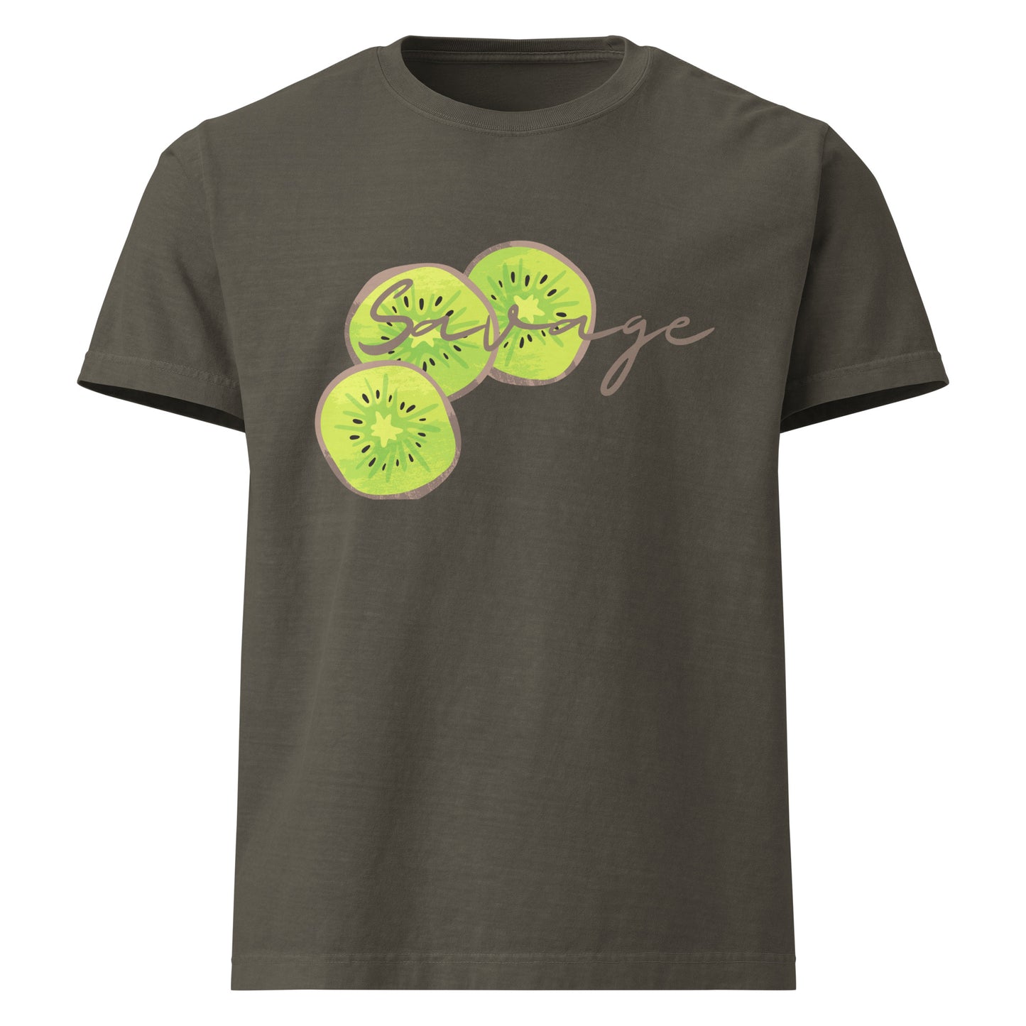 Savage oversized cotton T shirt in washed charcoal with avocado graphic