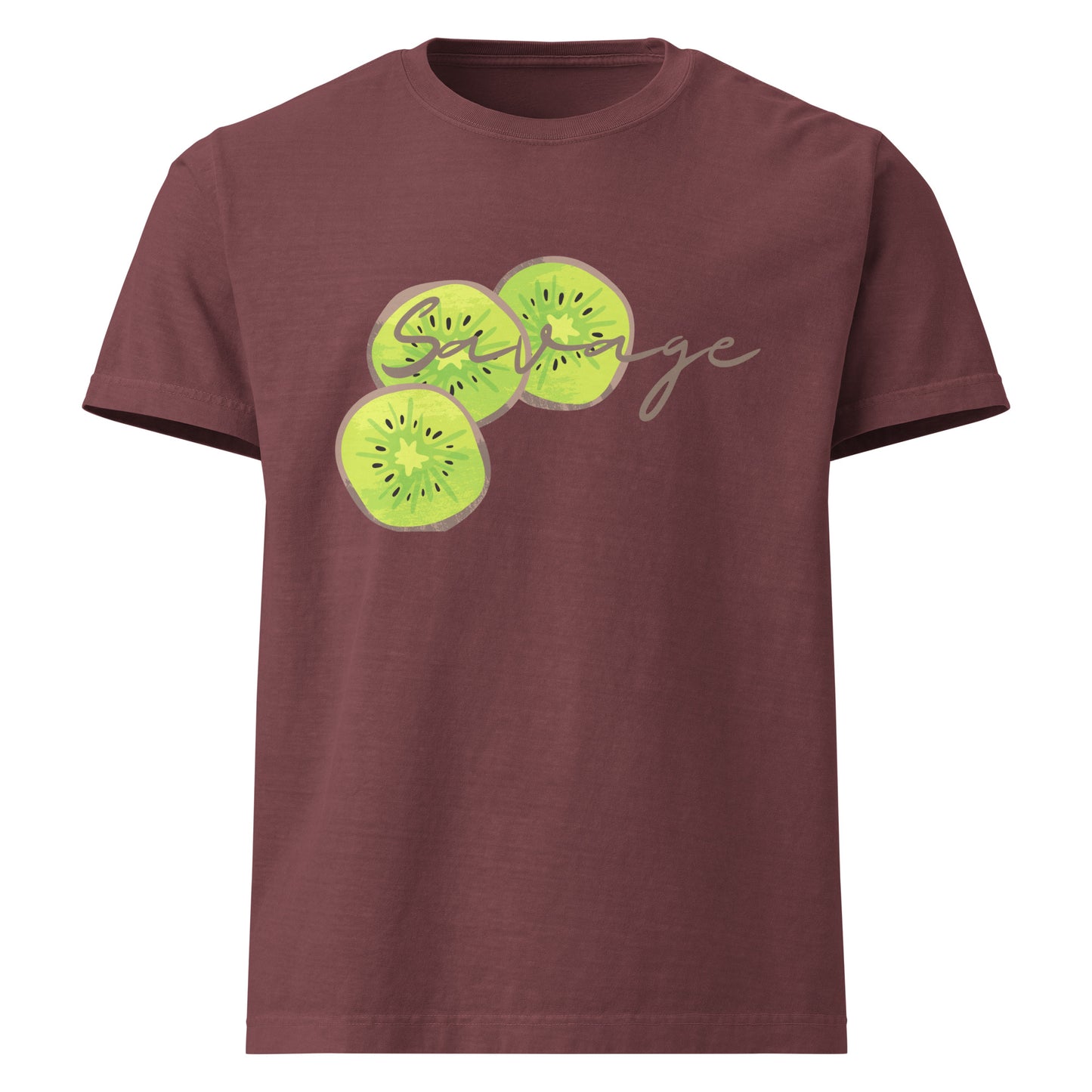Savage oversized cotton T shirt in washed maroon with avocado graphic