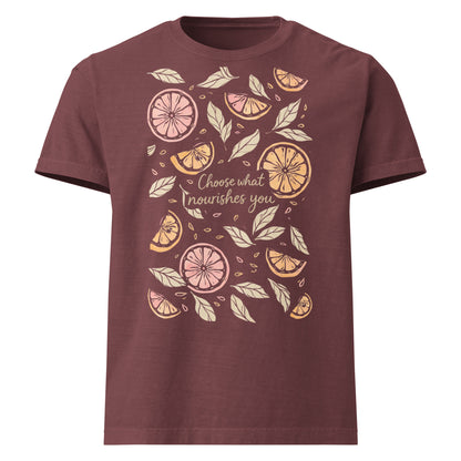 Choose What Nourishes You oversized T Shirt with illustrated fruit graphic