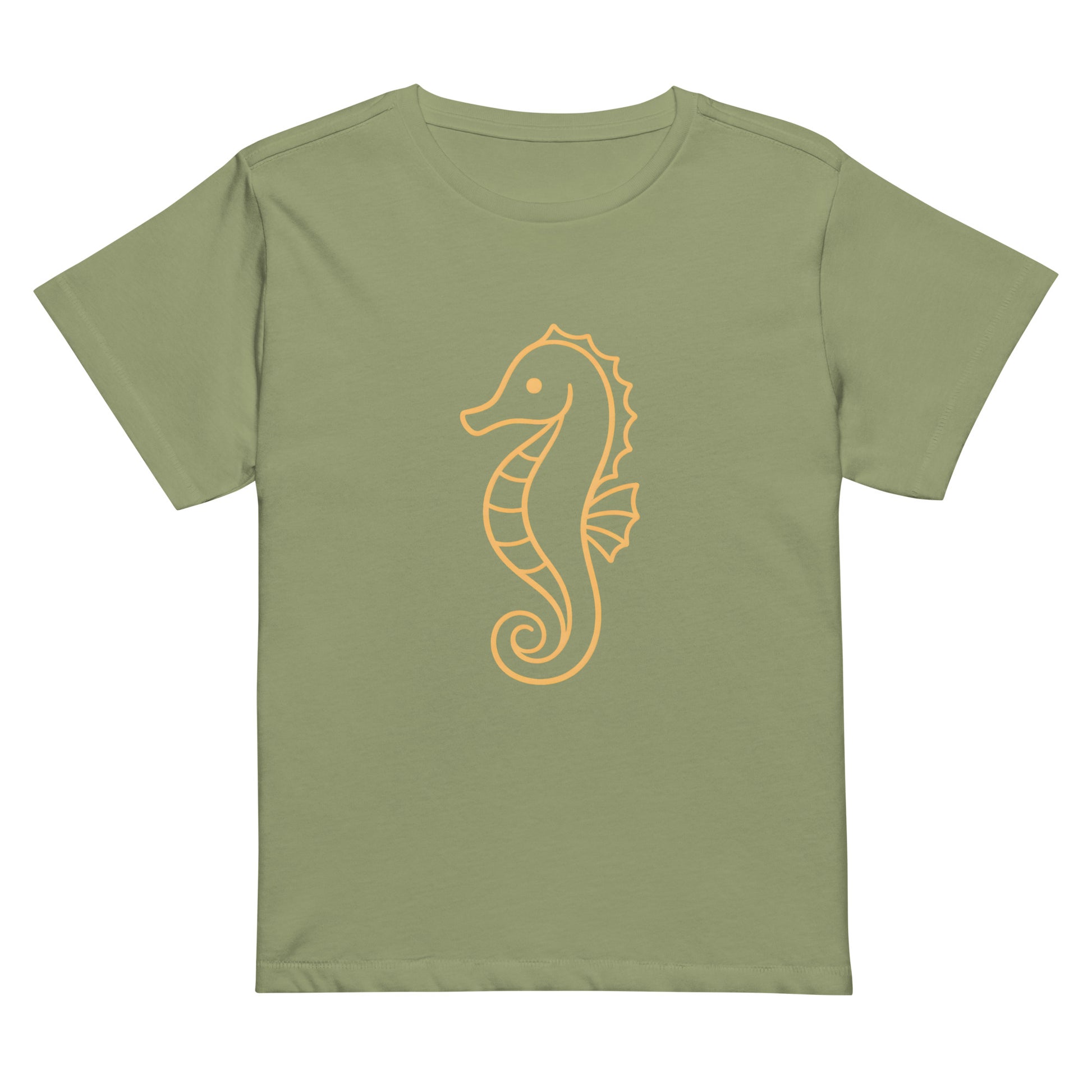 Front view of seahorse graphic high waisted women’s T Shirt