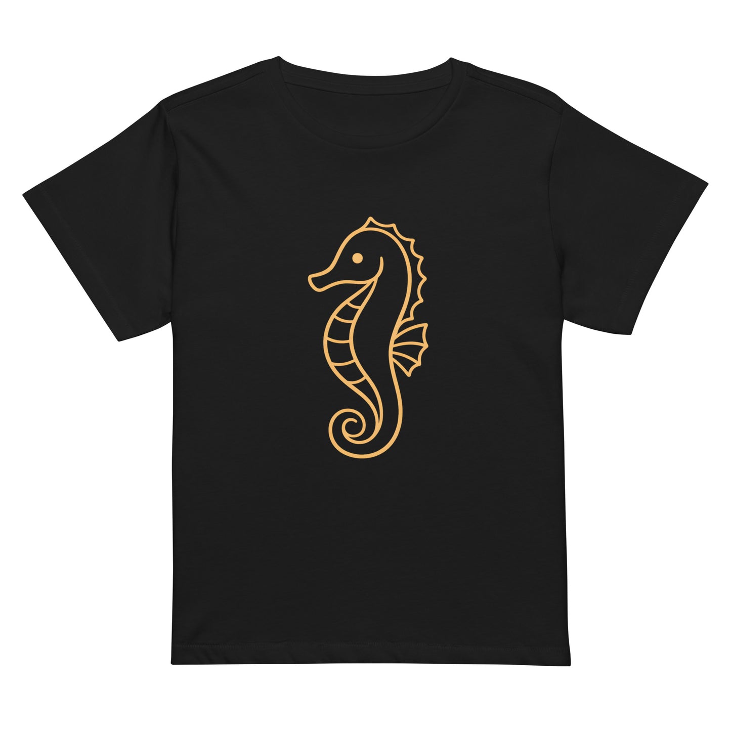 Front view of seahorse graphic high waisted women’s T Shirt