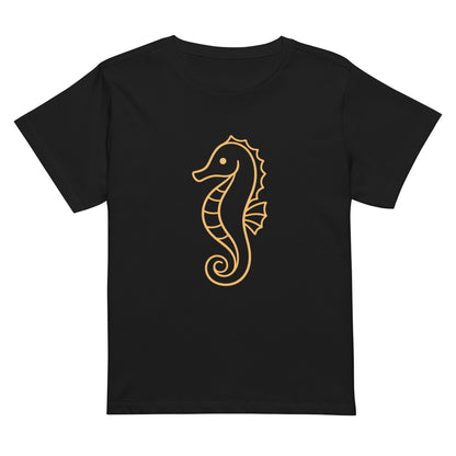 Front view of seahorse graphic high waisted women’s T Shirt