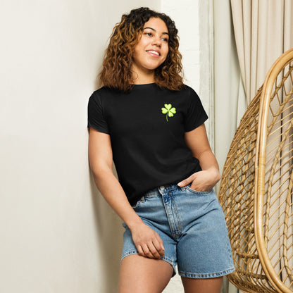 Black women’s t shirt with green clover design