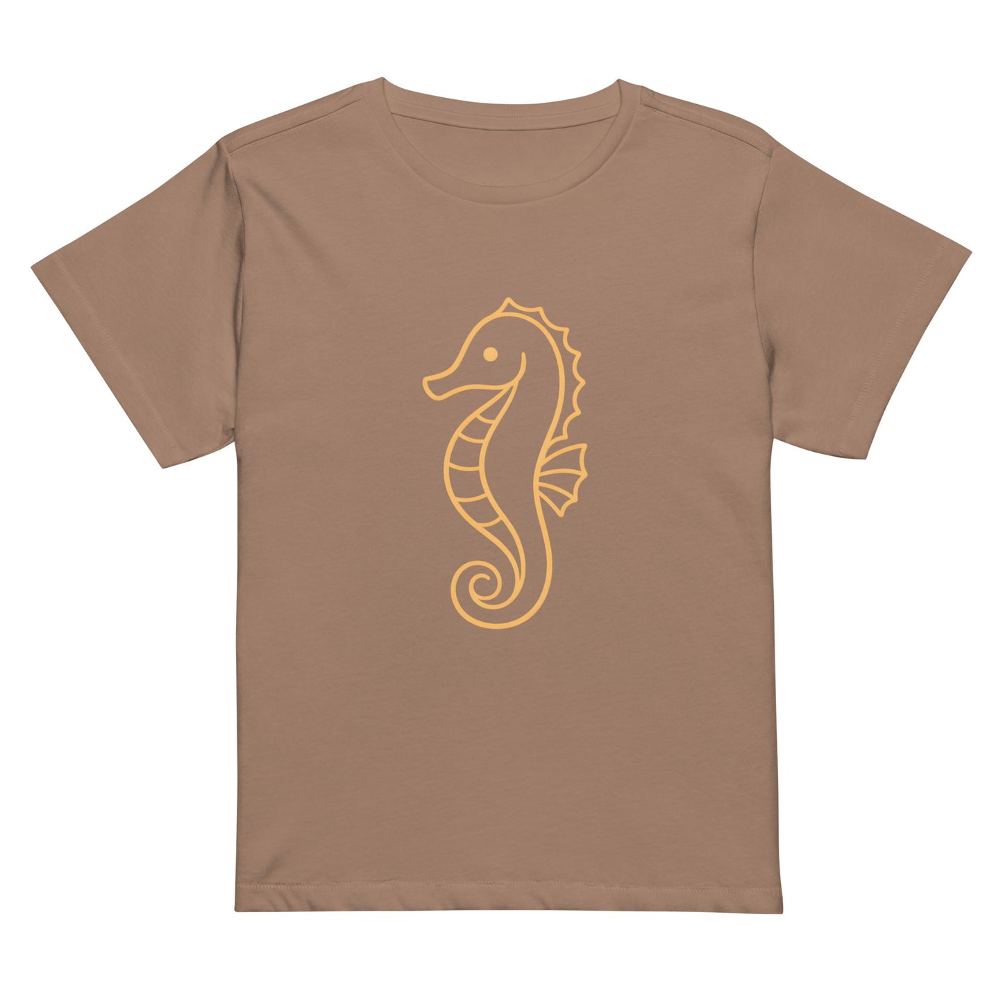 Front view of seahorse graphic high waisted women’s T Shirt
