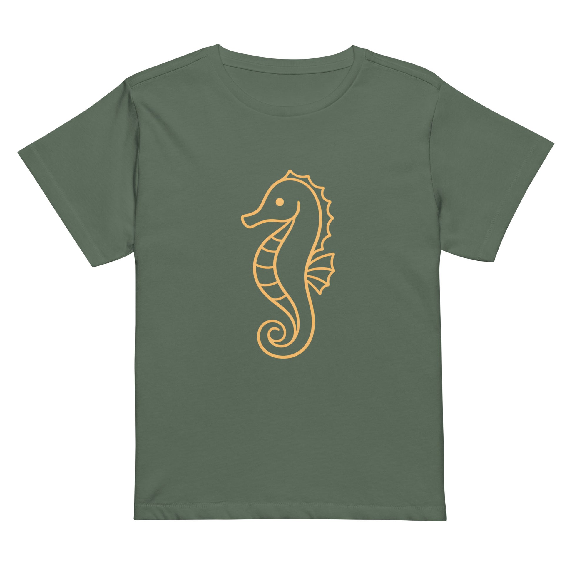 Front view of seahorse graphic high waisted women’s T Shirt