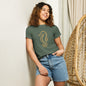 Woman wearing Golden Tide Seahorse women’s high waisted T Shirt