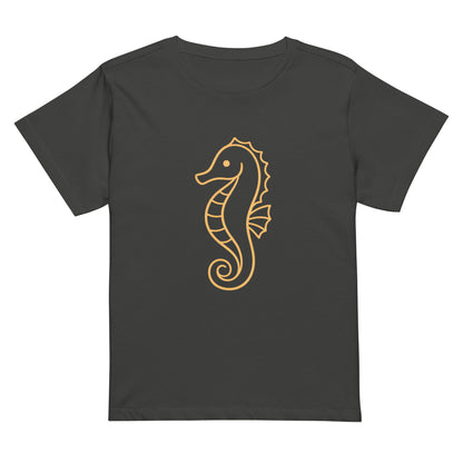 Front view of seahorse graphic high waisted women’s T Shirt